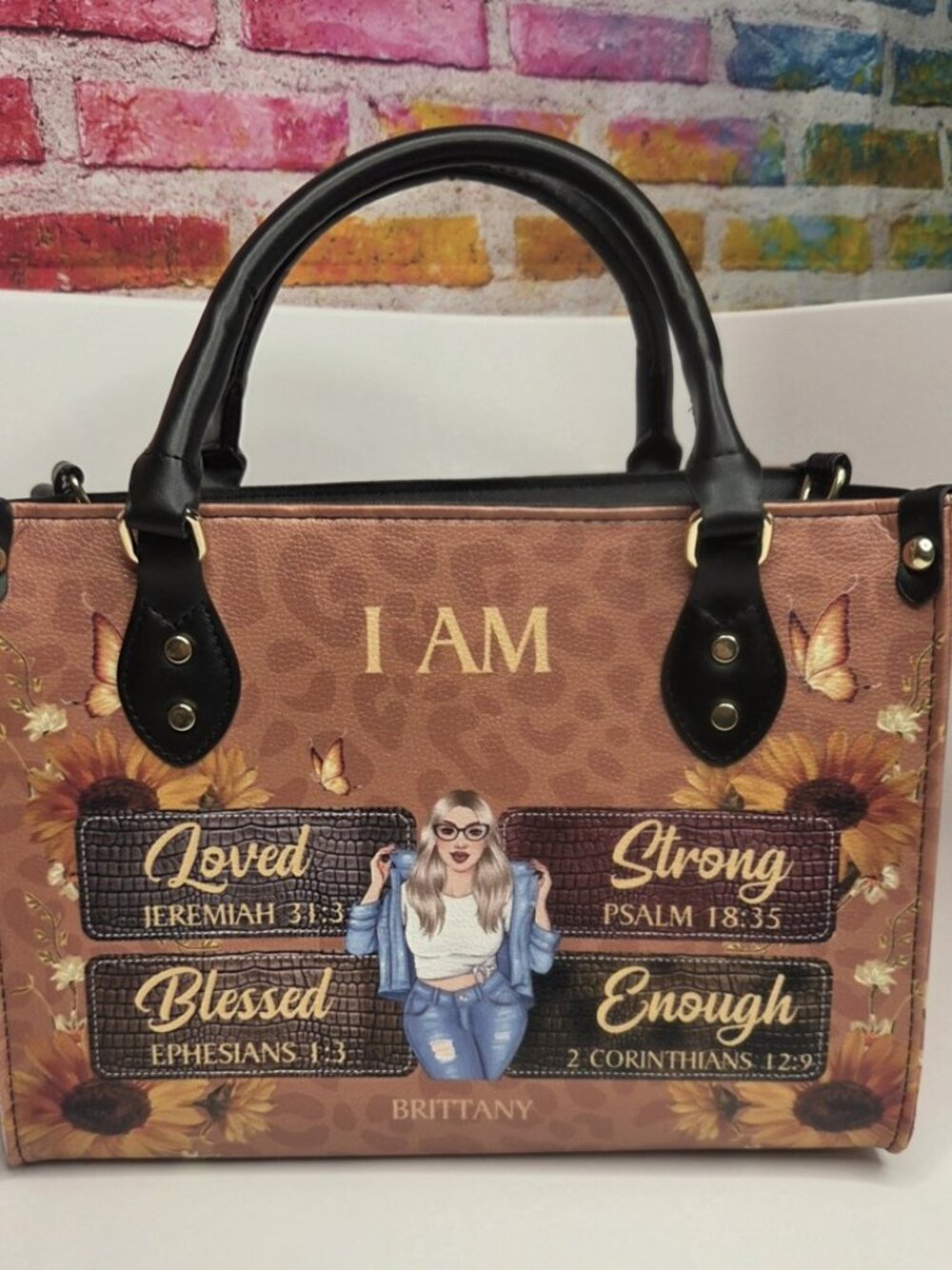 Brittany Faith Christian Tote Purse Bible Verse Sunflower Butterfly Bag